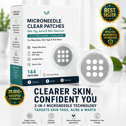 ✨2-in-1 Microneedle & Hydrocolloid Patch🍀| Removes Raised Moles, Acne, Flat Warts & Skin Tags | Helps Improve Wrinkles, Scars & Blemishes | Invisible Patches for Face & Body